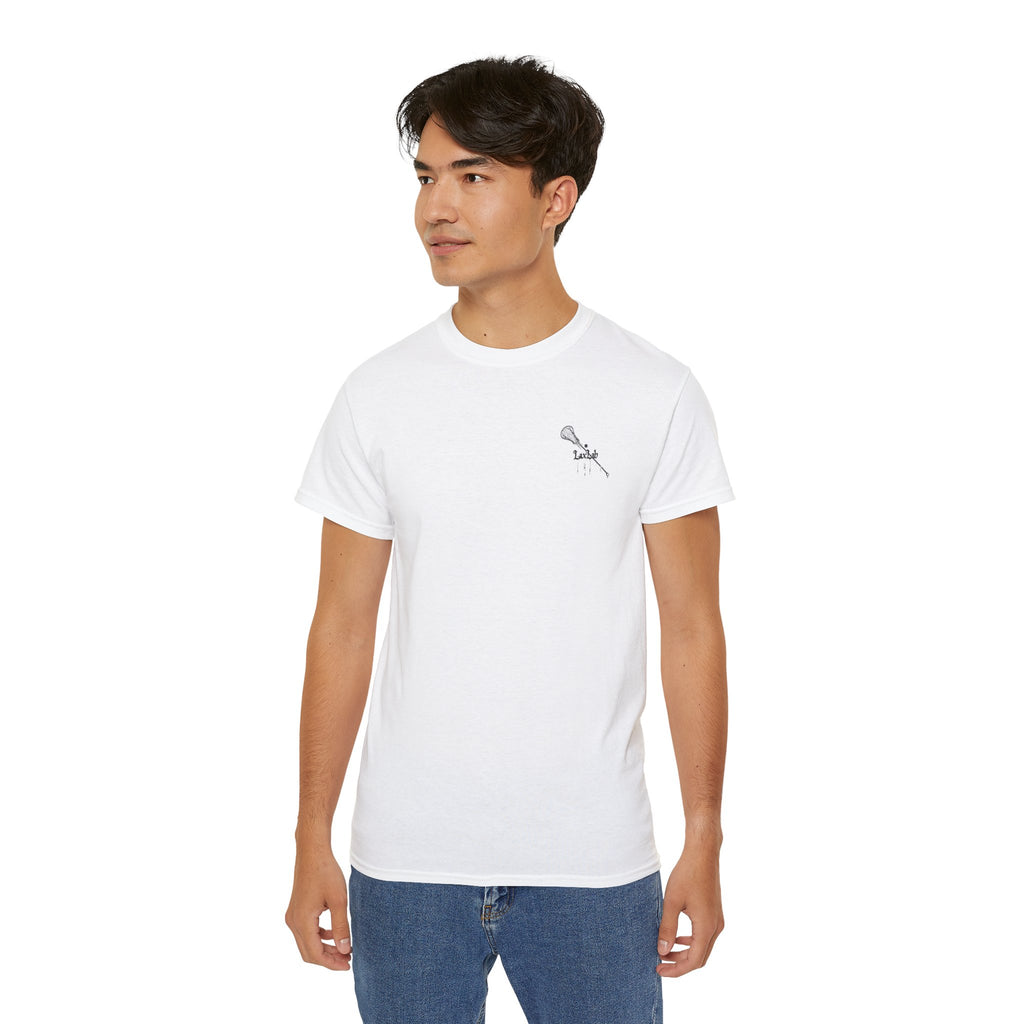 Lacrosse Graphic Tee — "Sorry. Can't. Lacrosse. Bye." White Cotton Shirt