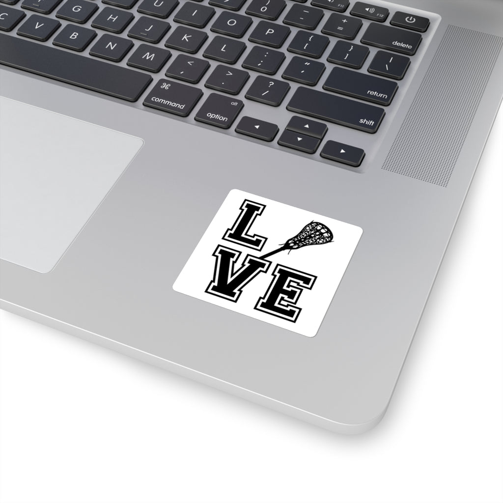 Lacrosse Love Square Sticker — Black & White Sports Decal