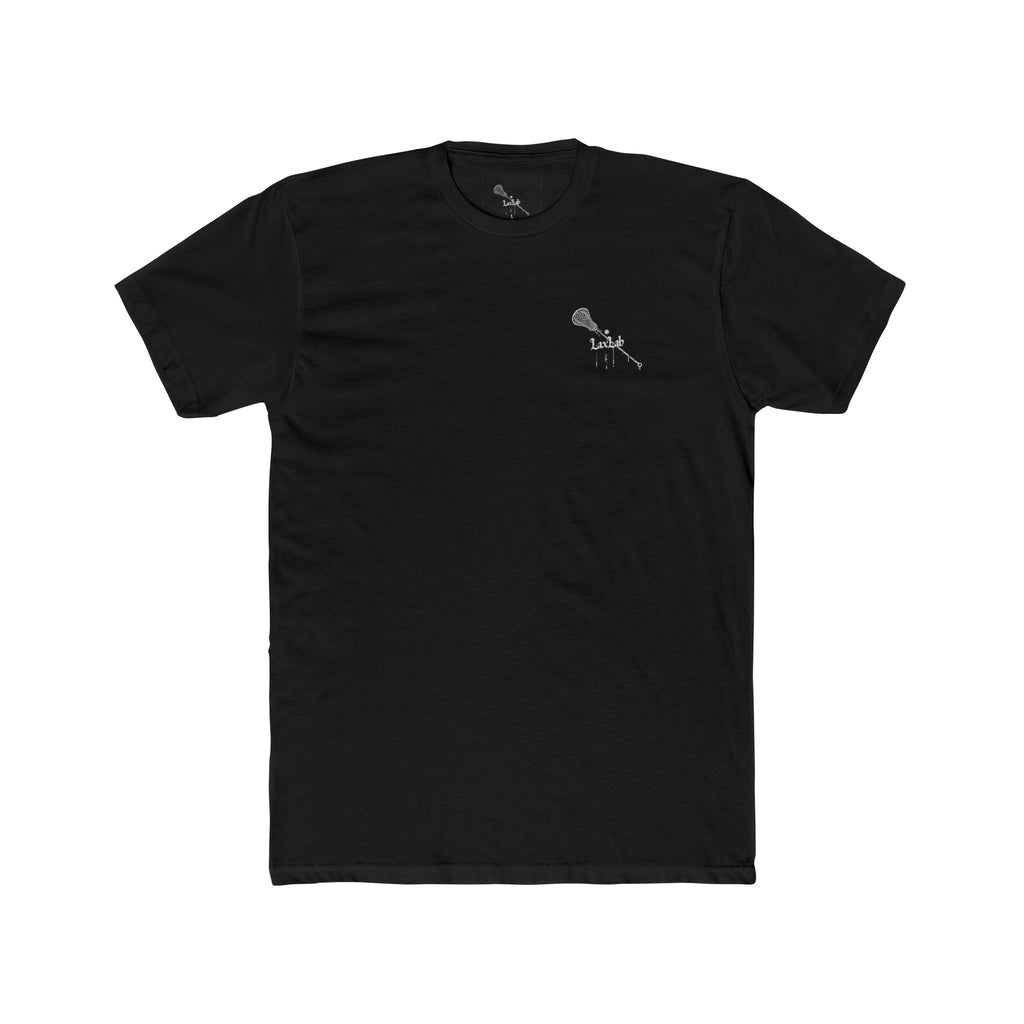 LaxLab Black Tee — Tiny Lacrosse Stick Chest Print Cotton T-Shirt