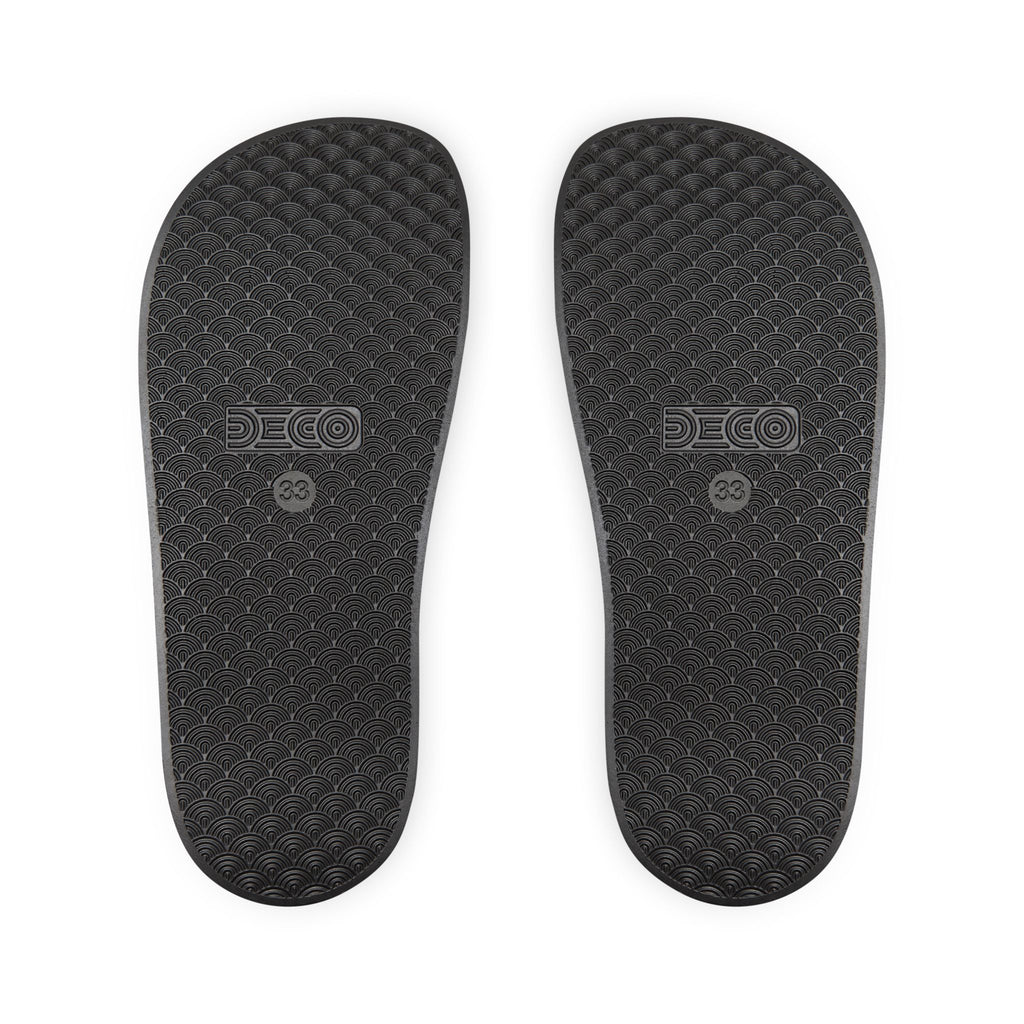 Youth Lacrosse Slide Sandals – Adjustable White Removable-Strap Slides with Lacrosse Stick Graphic