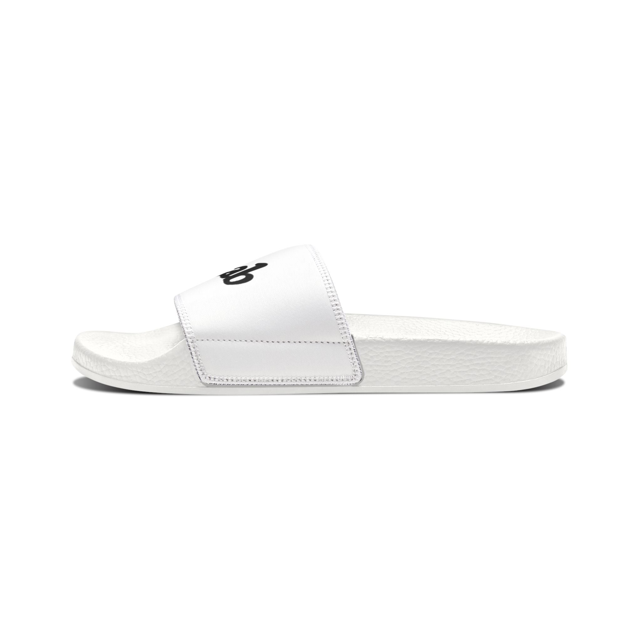Youth Lacrosse Slide Sandals – Adjustable White Removable-Strap Slides with Lacrosse Stick Graphic