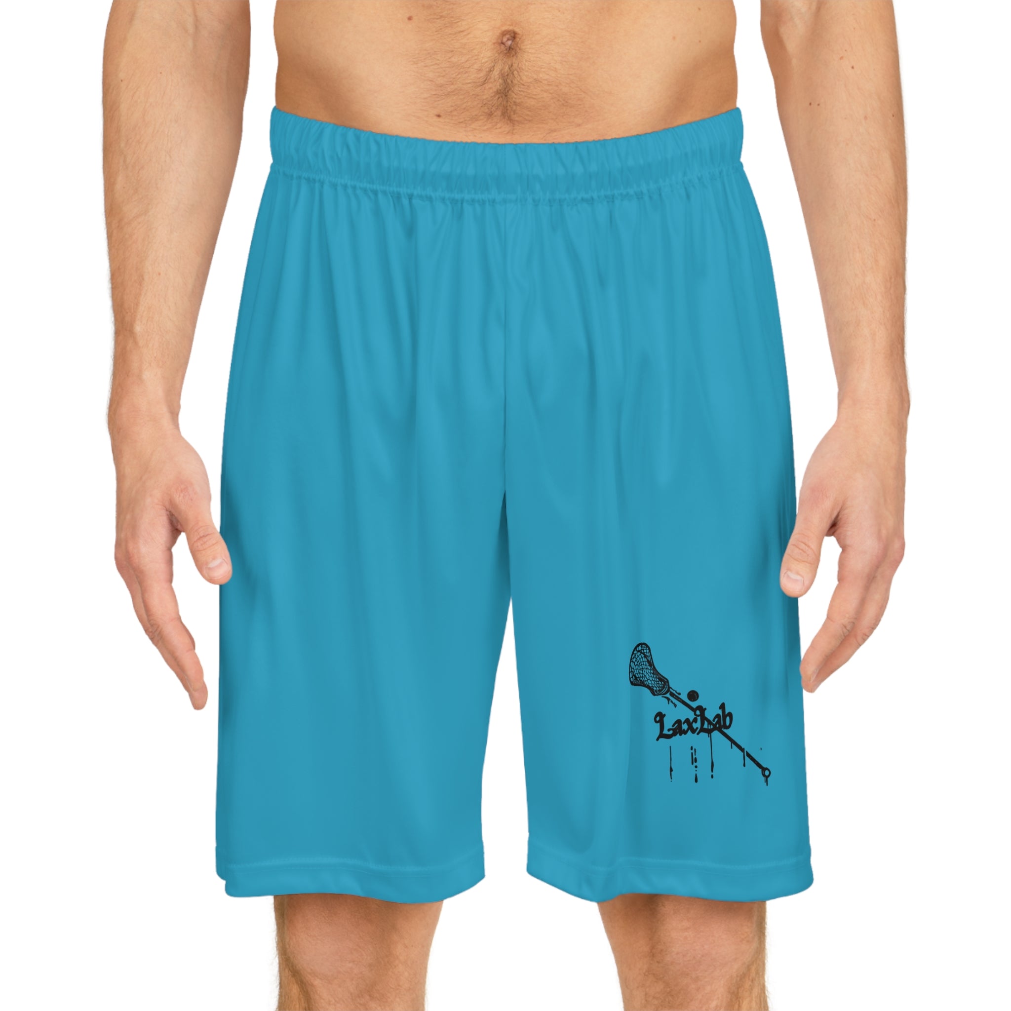 Lacrosse Minimalist Turquise Shorts — Small Lacrosse Stick Graphic