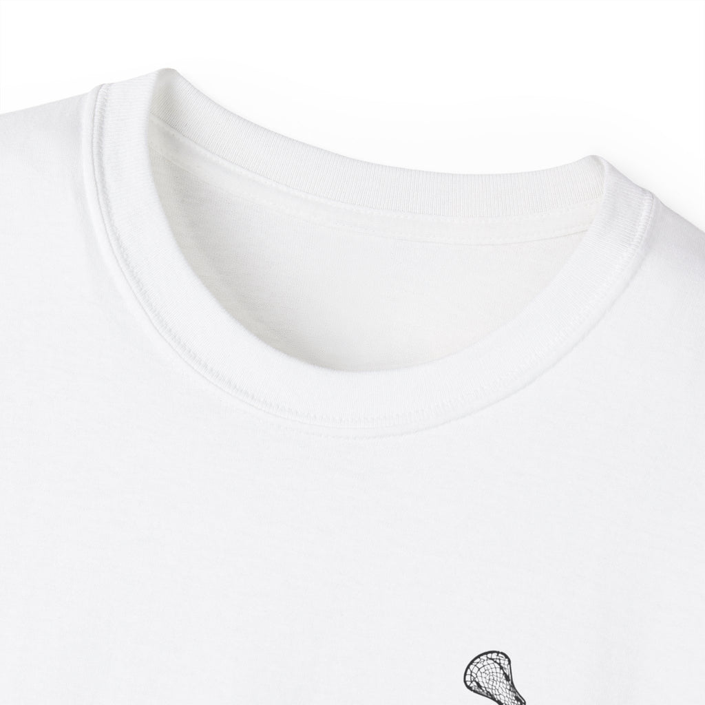 Lacrosse Graphic Tee — "Sorry. Can't. Lacrosse. Bye." White Cotton Shirt