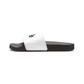 Youth Lacrosse Slide Sandals – Adjustable White Removable-Strap Slides with Lacrosse Stick Graphic