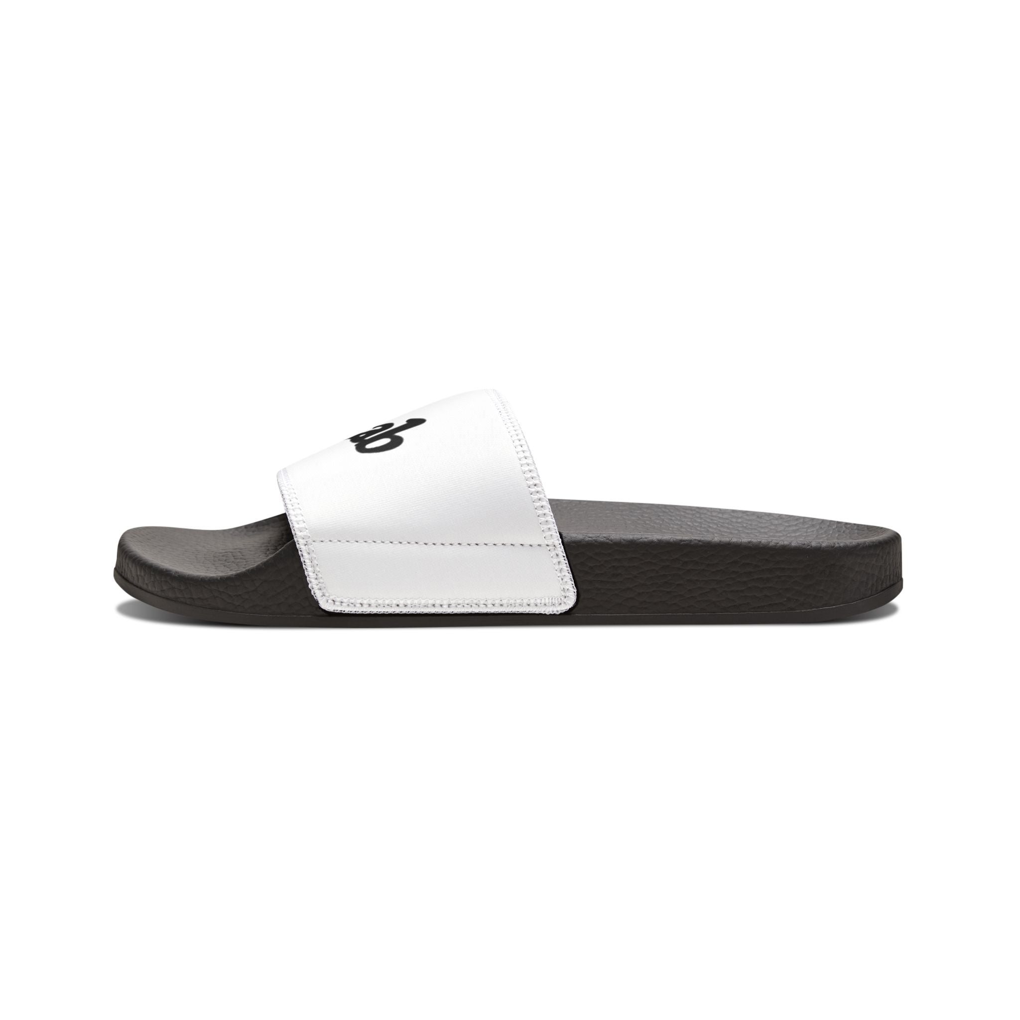 Youth Lacrosse Slide Sandals – Adjustable White Removable-Strap Slides with Lacrosse Stick Graphic