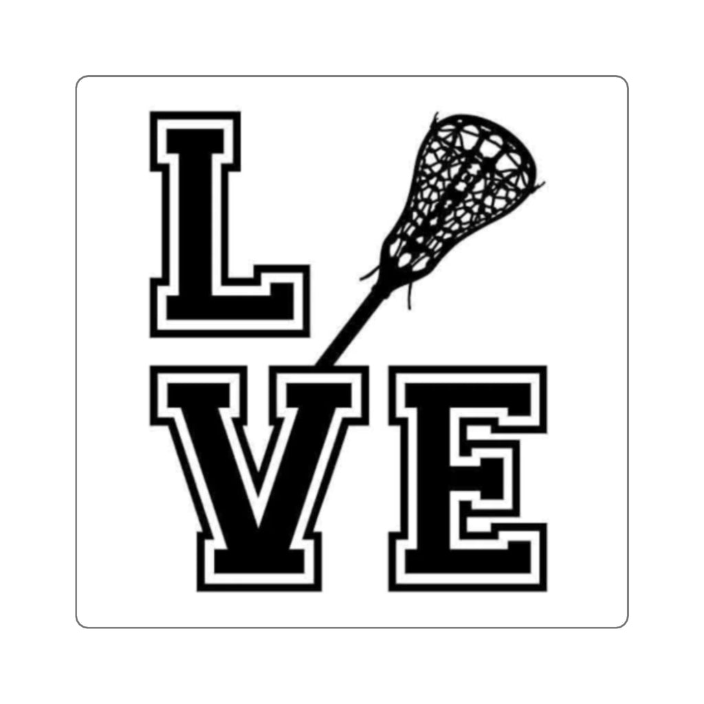 Lacrosse Love Square Sticker — Black & White Sports Decal