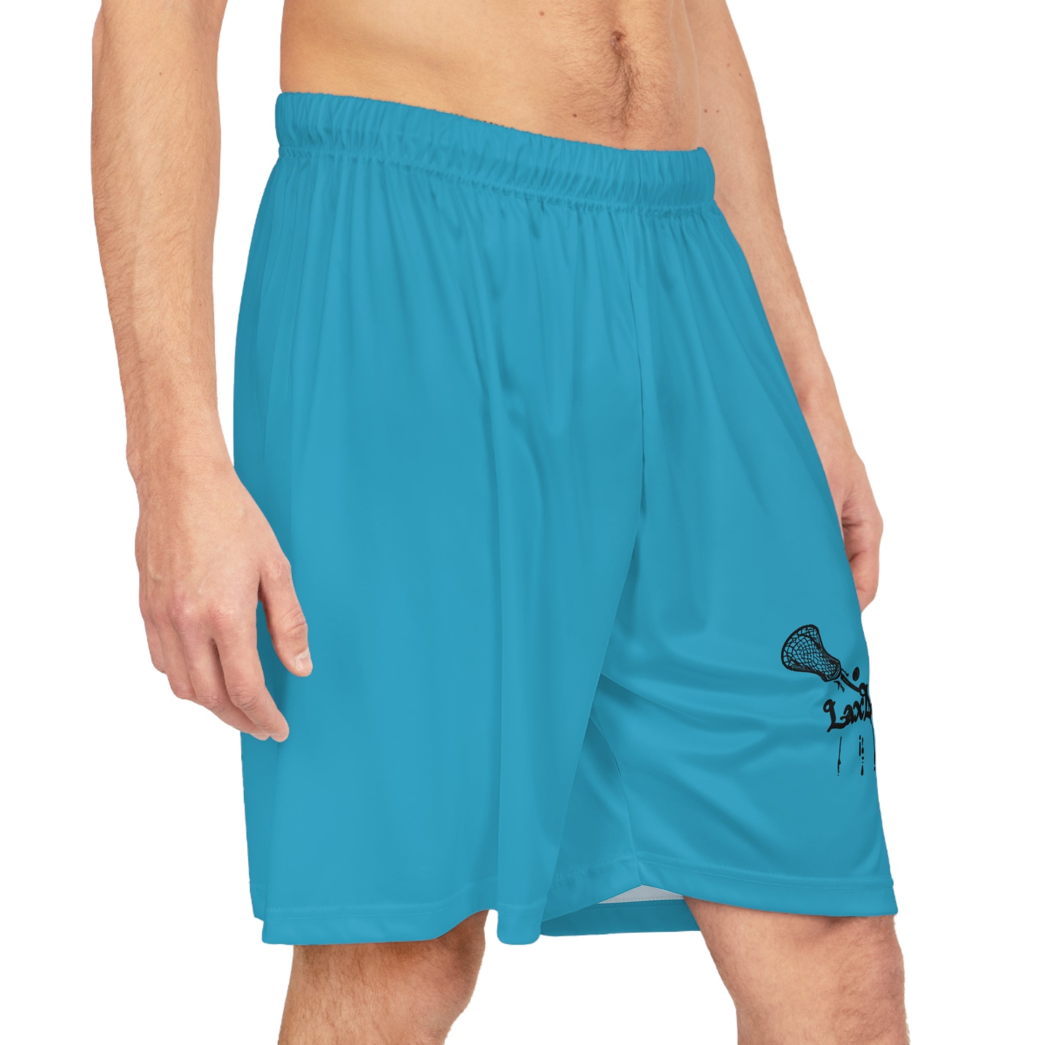 Lacrosse Minimalist Turquise Shorts — Small Lacrosse Stick Graphic